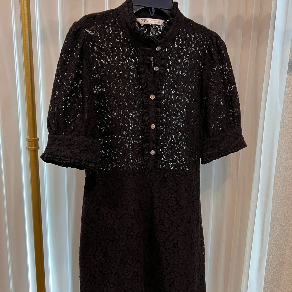 Zara midi lace dress with rhinestone buttons